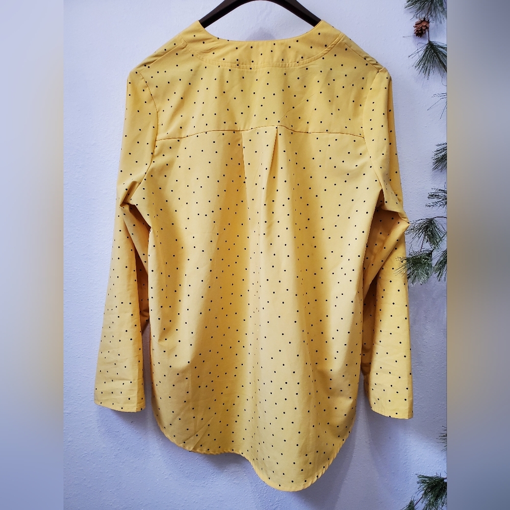 Roswear Sun Yellow Polka Dots Roll Tab Sleeve Tunic - Picture 5 of 9